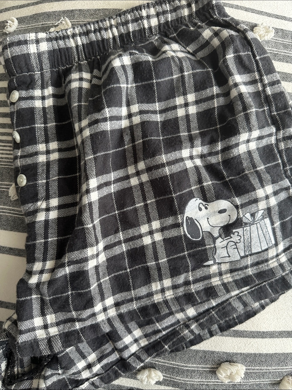 American Eagle Outfitters Black & White Plaid Snoopy Pajama Shorts